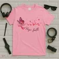 Breast Cancer Awareness Butterfly Pink Ribbon Hope Faith T-Shirt thumb 5