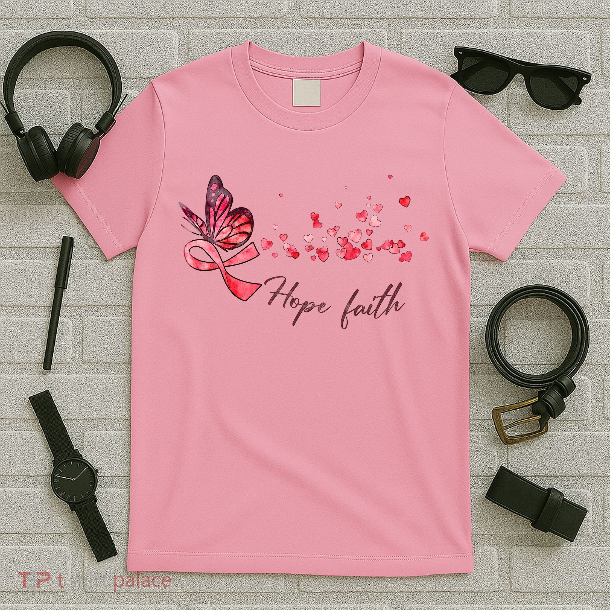 Breast Cancer Awareness Butterfly Pink Ribbon Hope Faith T-Shirt
