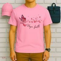 Breast Cancer Awareness Butterfly Pink Ribbon Hope Faith T-Shirt thumb 6