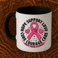 Breast Cancer Awareness Hope Support Love Cure Courage Care Coffee Mug thumb 2