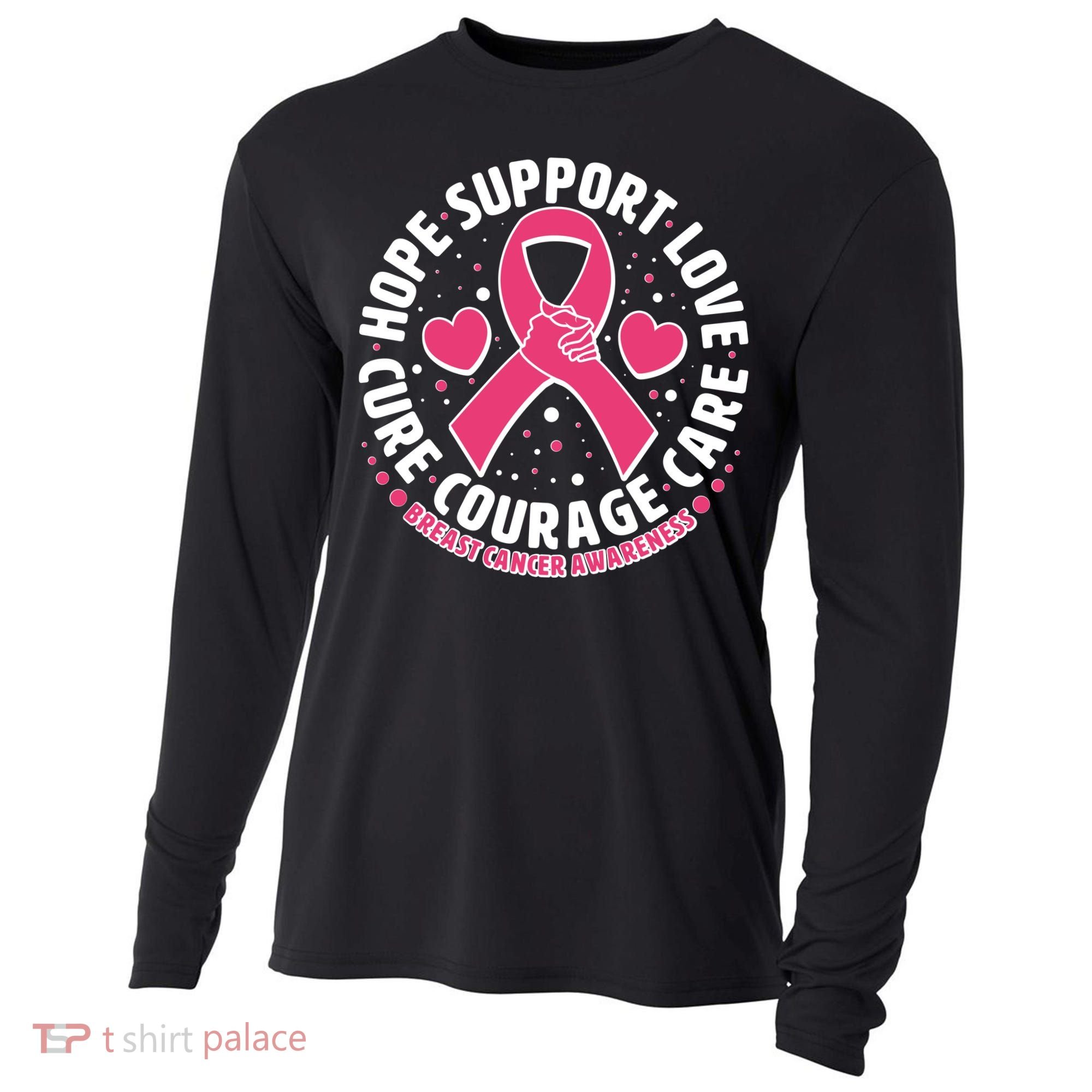 Breast Cancer Awareness Hope Support Love Cure Courage Care Cooling Performance Long Sleeve Crew