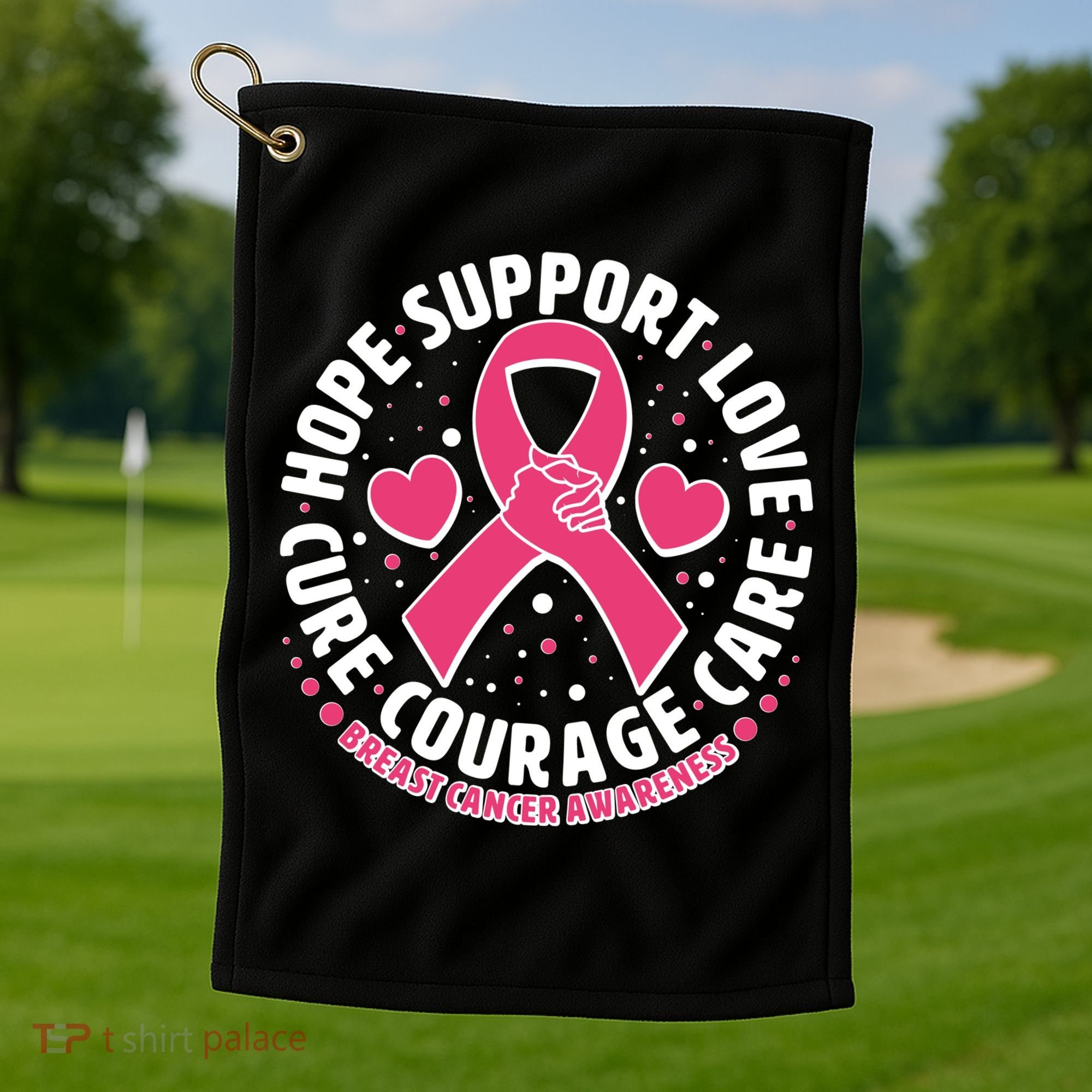 Breast Cancer Awareness Hope Support Love Cure Courage Care Golf Towel