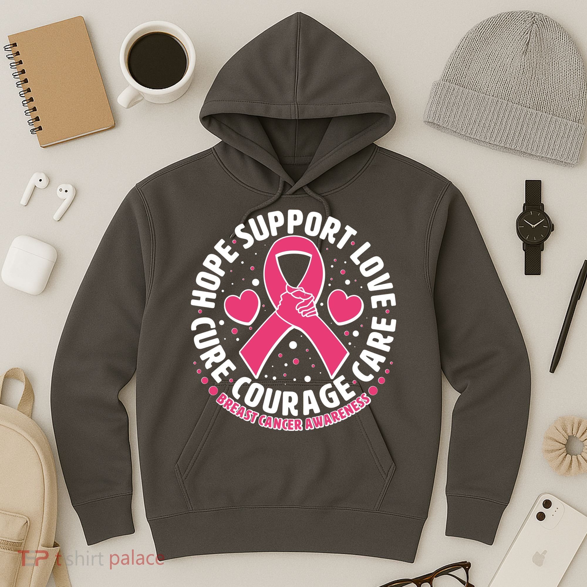 Breast Cancer Awareness Hope Support Love Cure Courage Care Hoodie