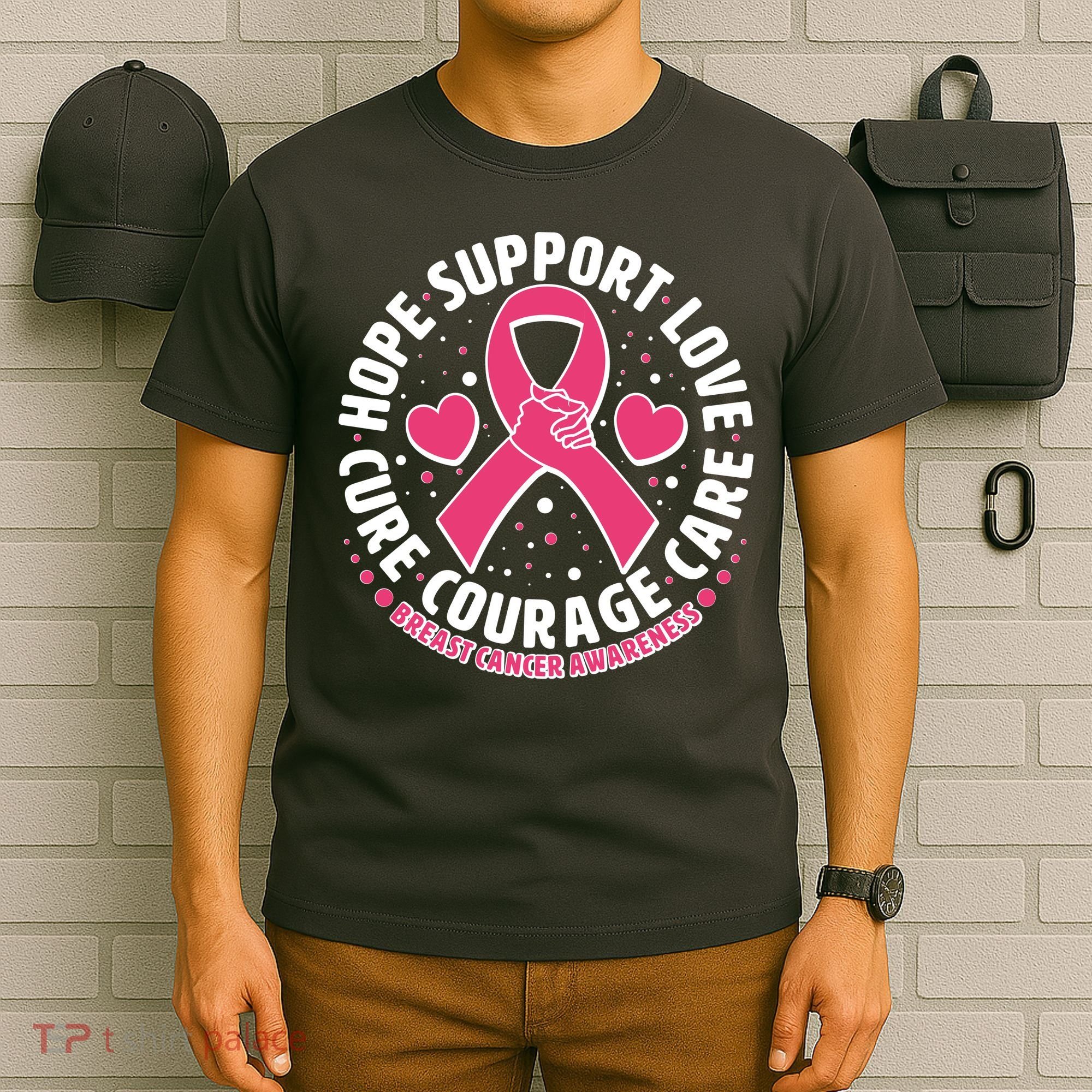 Breast Cancer Awareness Hope Support Love Cure Courage Care T-Shirt