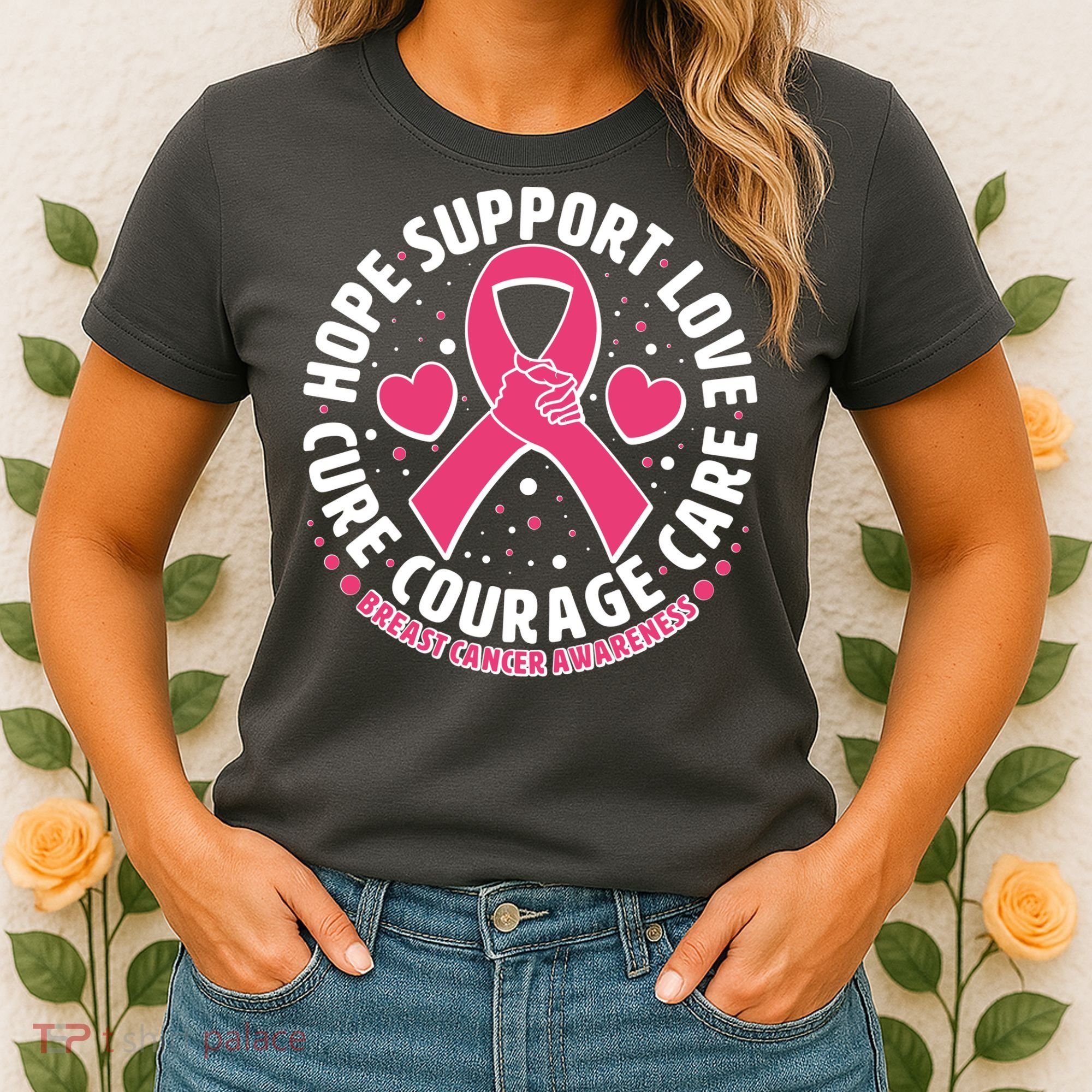 Breast Cancer Awareness Hope Support Love Cure Courage Care Women's T-Shirt