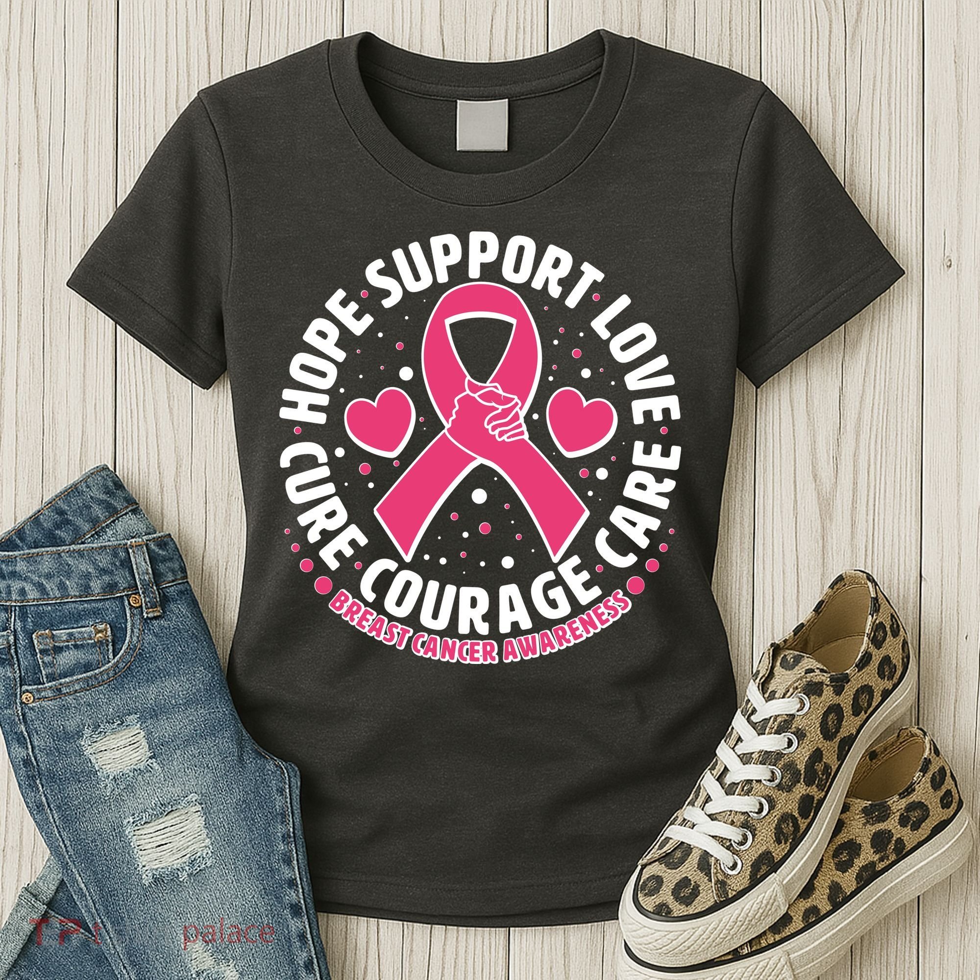 Breast Cancer Awareness Hope Support Love Cure Courage Care Women's T-Shirt