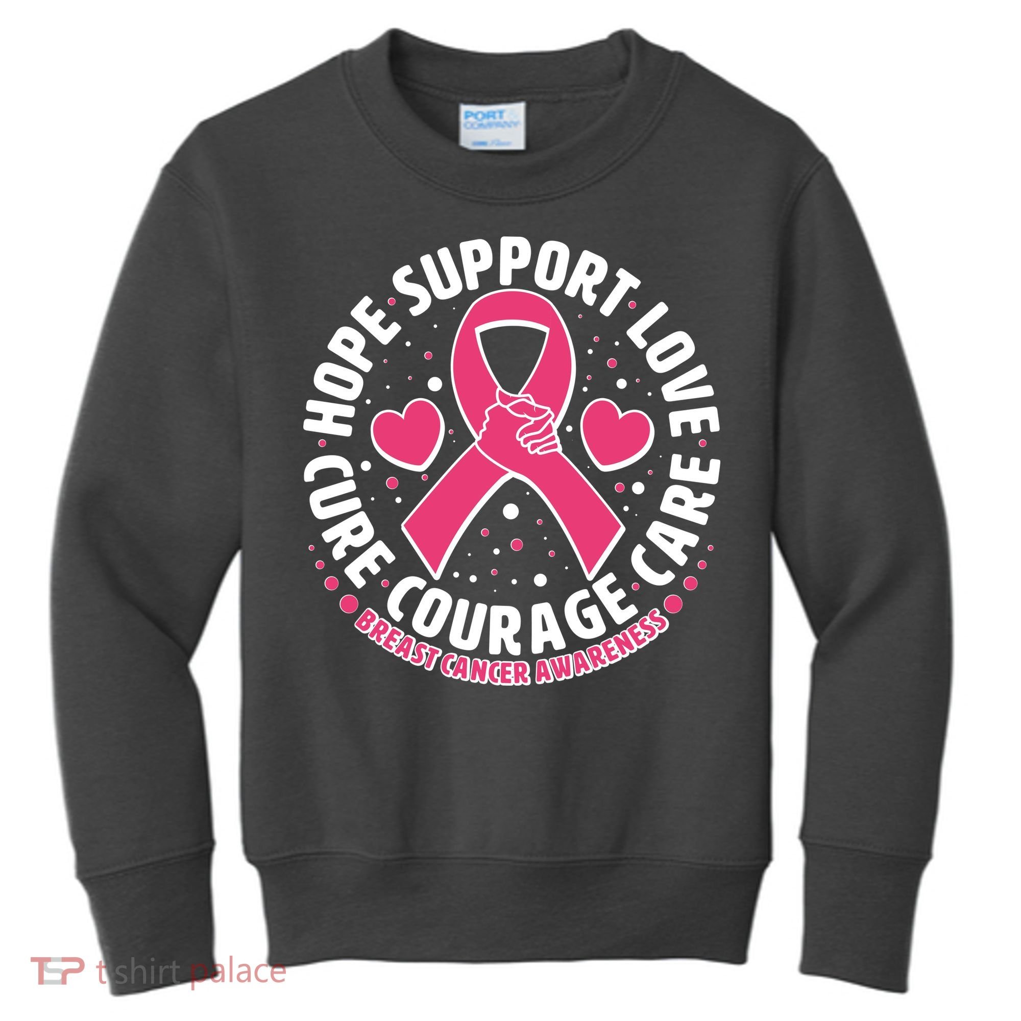 Breast Cancer Awareness Hope Support Love Cure Courage Care Kids Sweatshirt