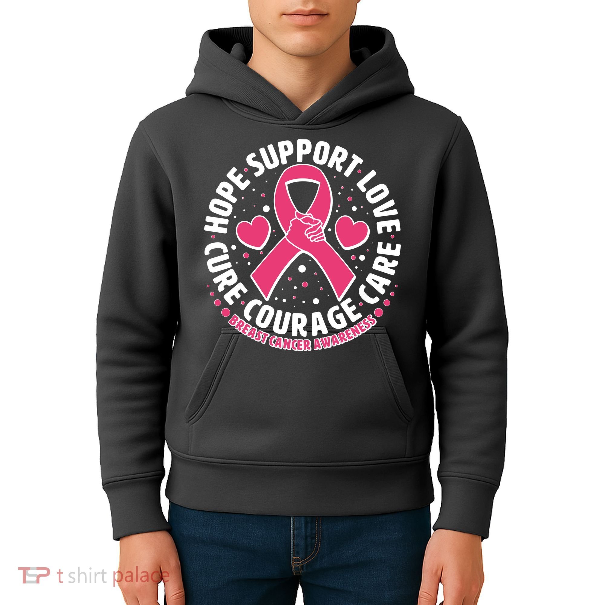 Breast Cancer Awareness Hope Support Love Cure Courage Care Kids Hoodie