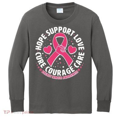 Breast Cancer Awareness Hope Support Love Cure Courage Care Kids Long Sleeve Shirt