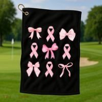 Breast Cancer Awareness Bow Ribbon Golf Towel thumb 1