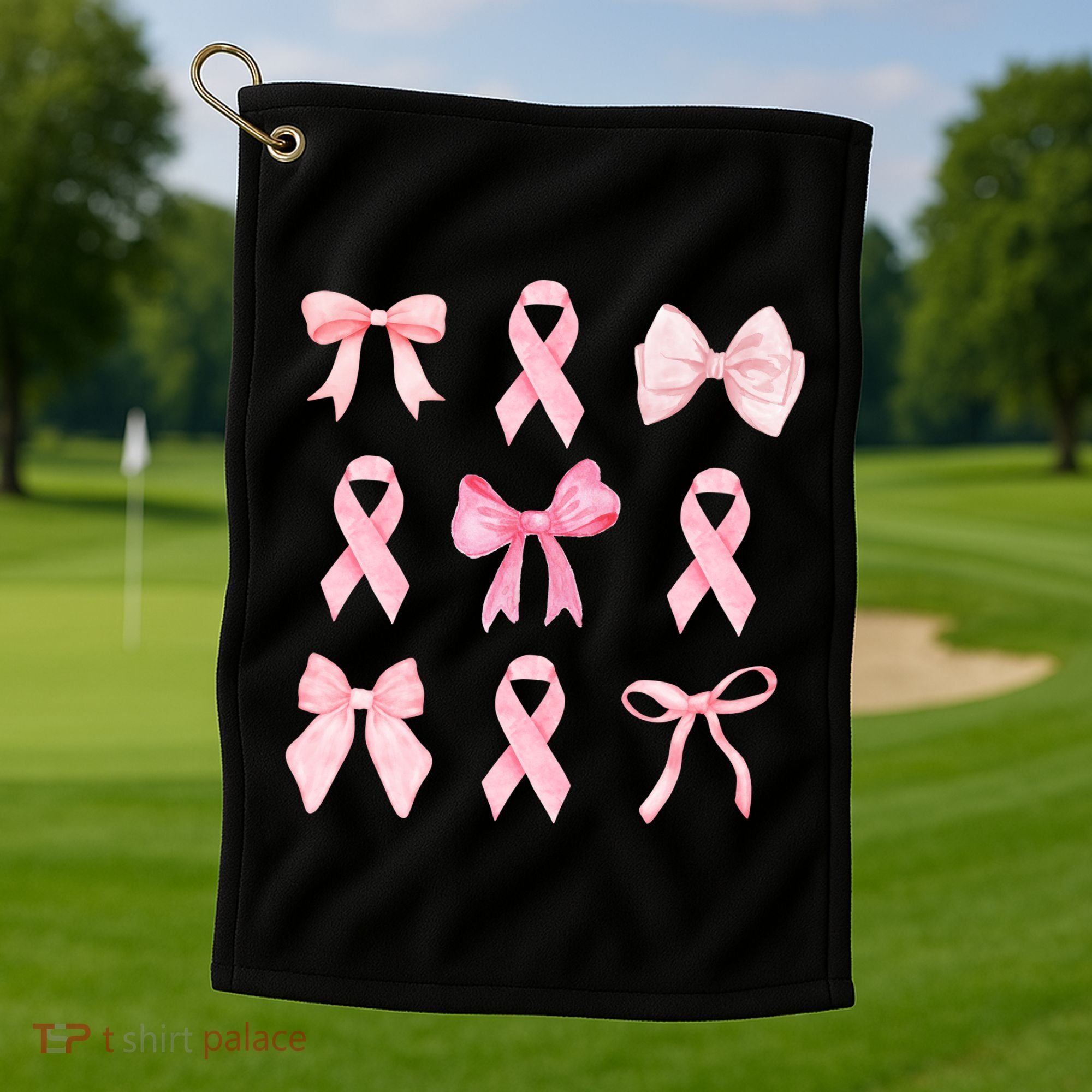 Breast Cancer Awareness Bow Ribbon Golf Towel