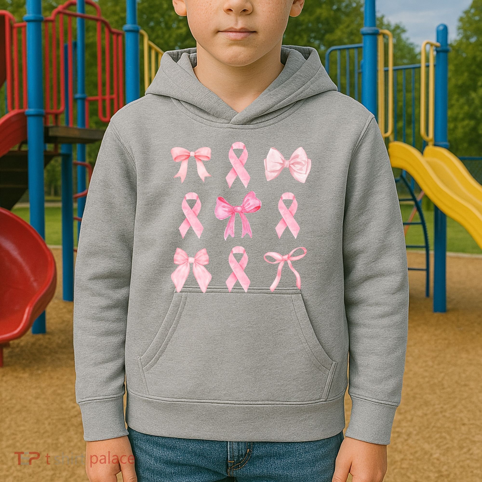 Breast Cancer Awareness Bow Ribbon Kids Hoodie