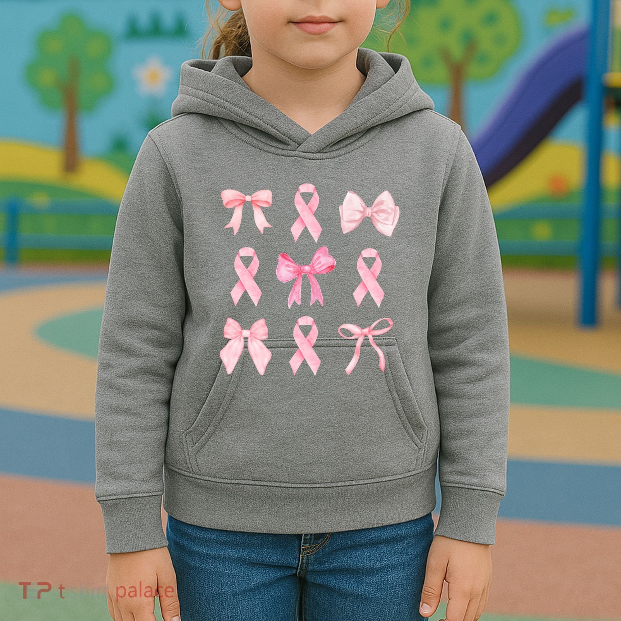 Breast Cancer Awareness Bow Ribbon Kids Hoodie