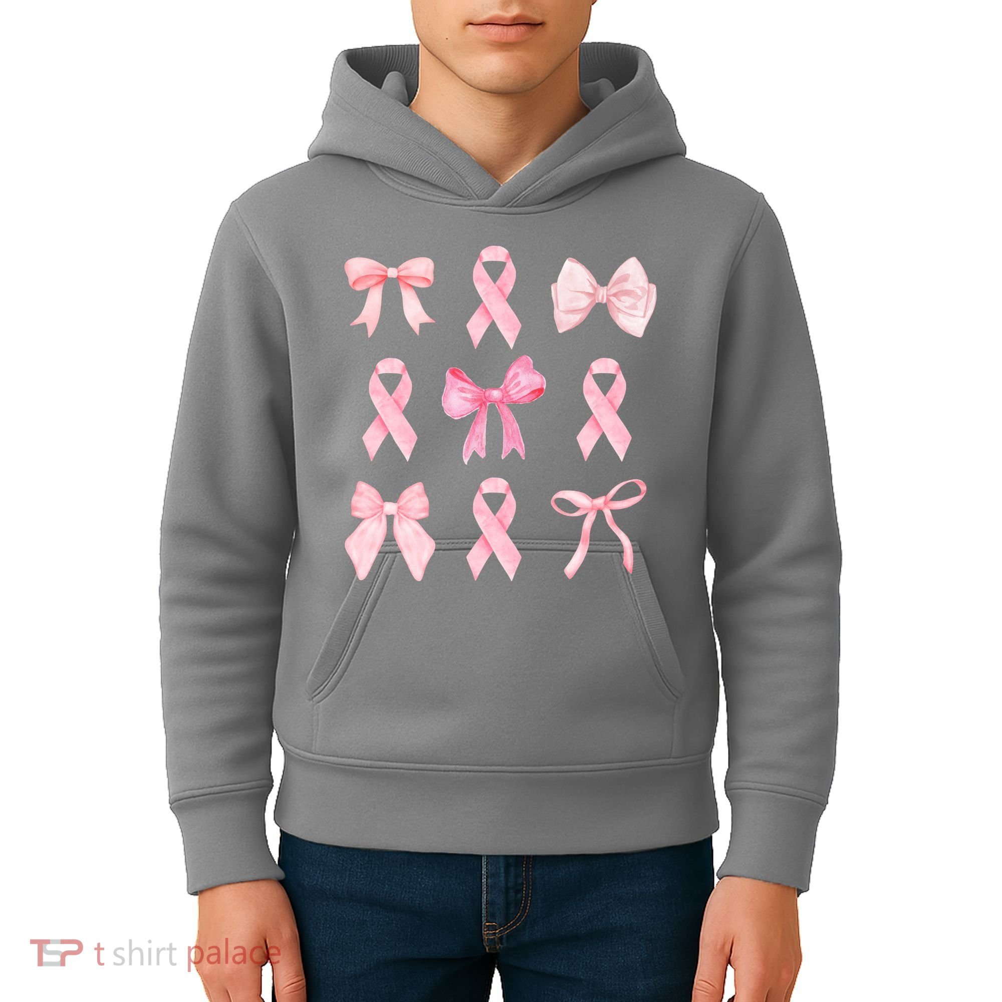 Breast Cancer Awareness Bow Ribbon Kids Hoodie