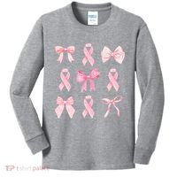 Breast Cancer Awareness Bow Ribbon Kids Long Sleeve Shirt thumb 0