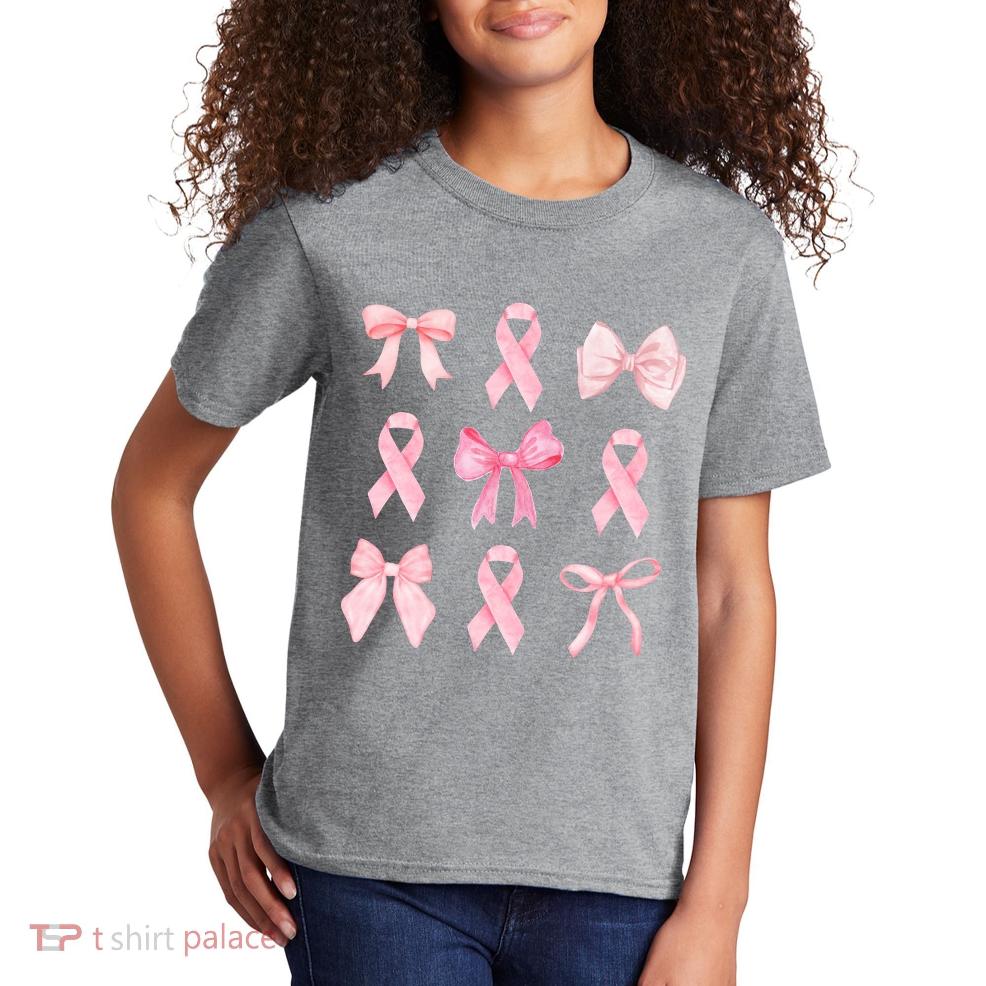 Breast Cancer Awareness Bow Ribbon Kids T-Shirt