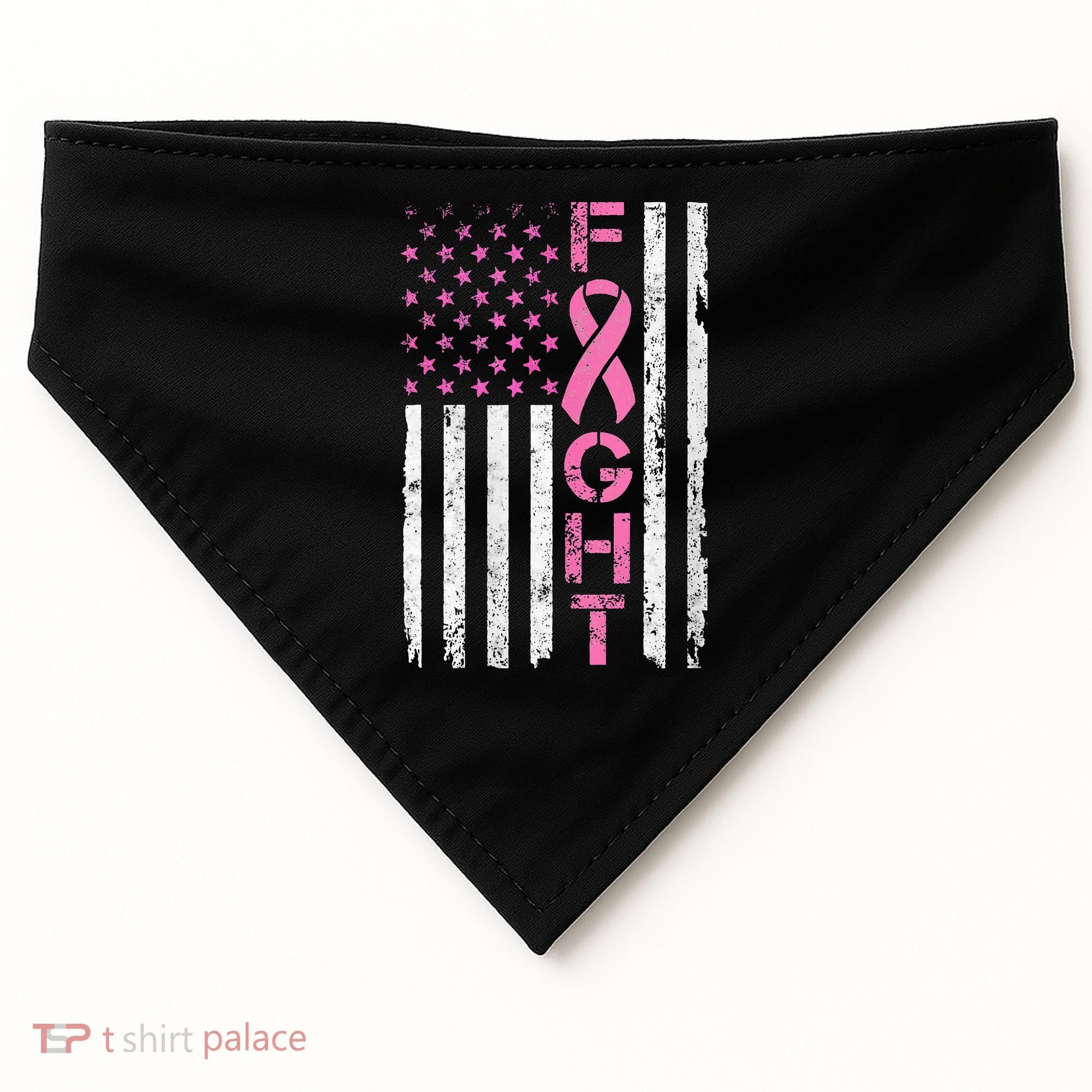 Breast Cancer Awareness American Flag Distressed USA-Made Doggie Bandana