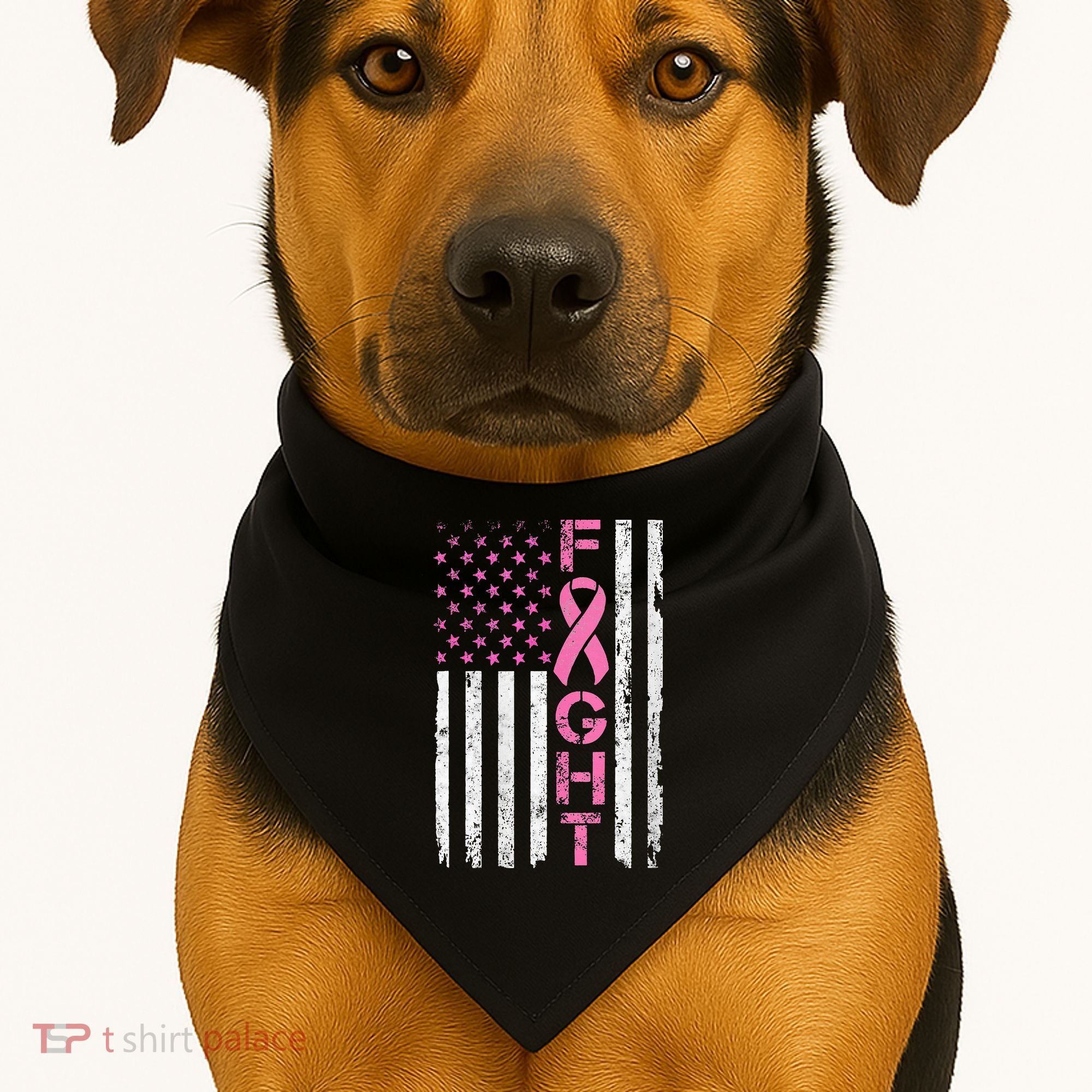 Breast Cancer Awareness American Flag Distressed USA-Made Doggie Bandana