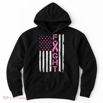 Breast Cancer Awareness American Flag Distressed Hoodie