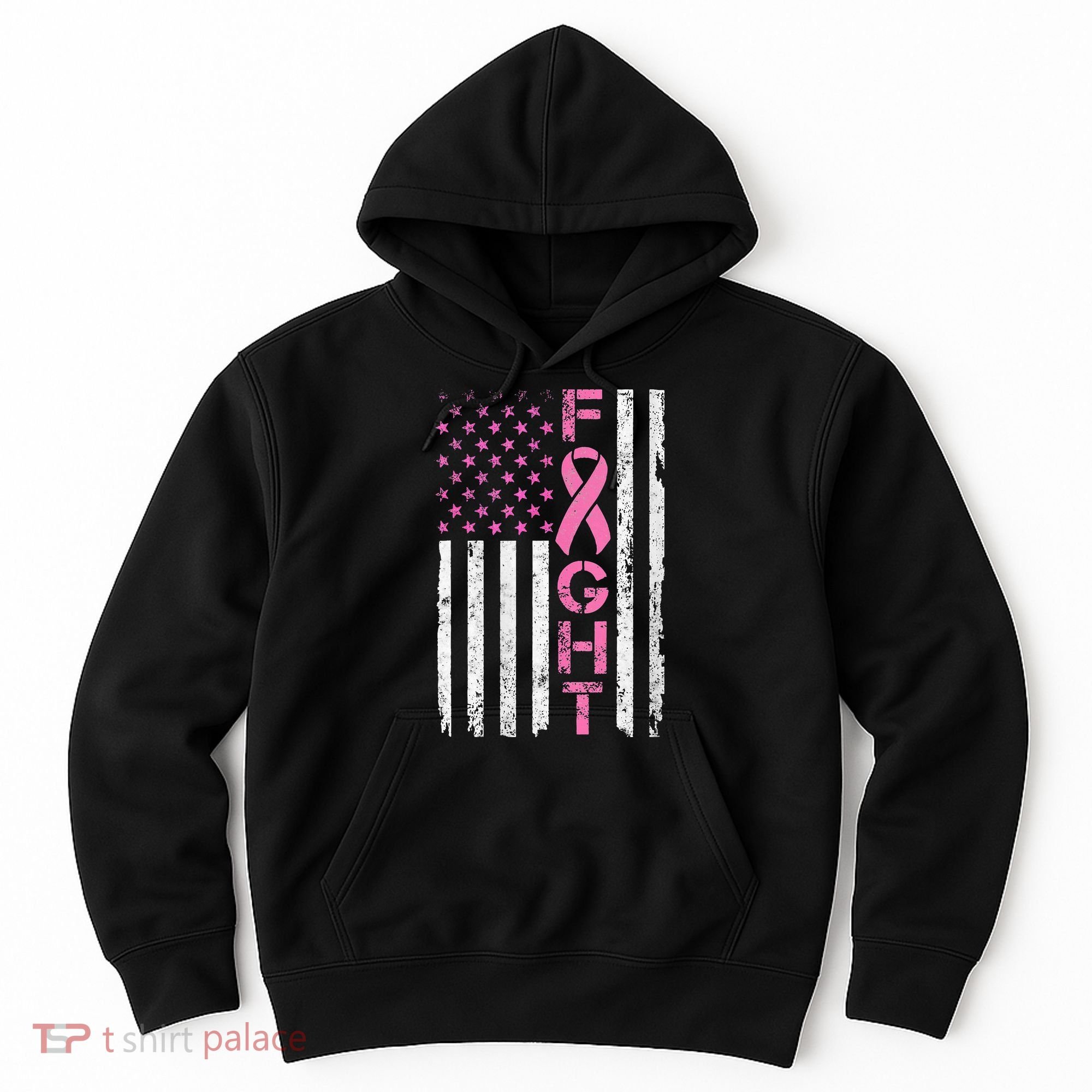 Breast Cancer Awareness American Flag Distressed Hoodie