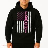 Breast Cancer Awareness American Flag Distressed Hoodie thumb 2