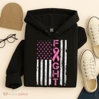 Breast Cancer Awareness American Flag Distressed Hoodie thumb 4