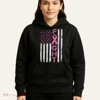 Breast Cancer Awareness American Flag Distressed Hoodie thumb 5