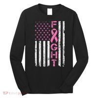 Breast Cancer Awareness American Flag Distressed Long Sleeve Shirt thumb 0