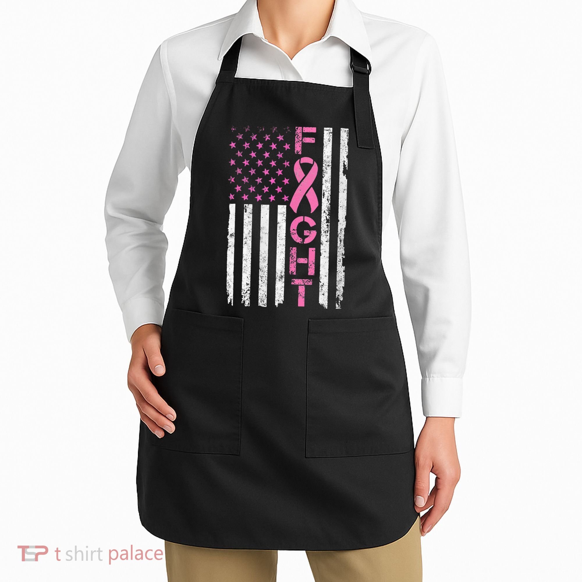 Breast Cancer Awareness American Flag Distressed Apron