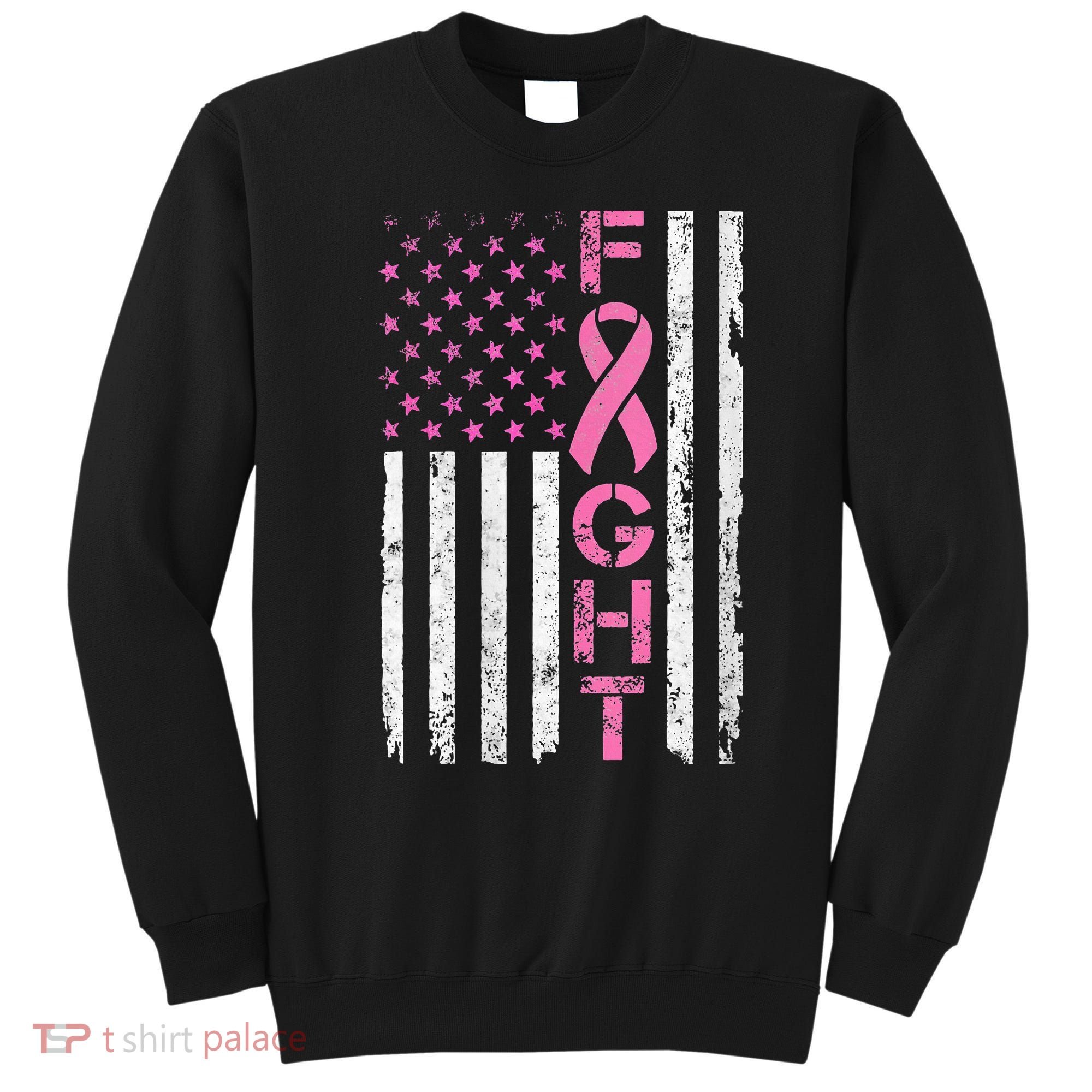 Breast Cancer Awareness American Flag Distressed Sweatshirt