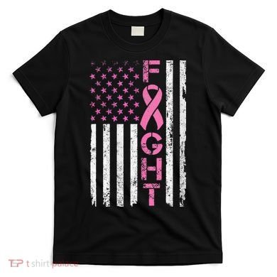 Breast Cancer Awareness American Flag Distressed T-Shirt