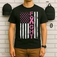 Breast Cancer Awareness American Flag Distressed T-Shirt thumb 6
