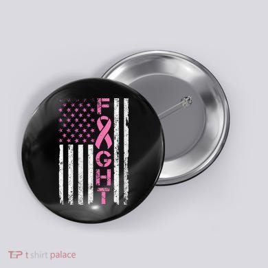 Breast Cancer Awareness American Flag Distressed Button