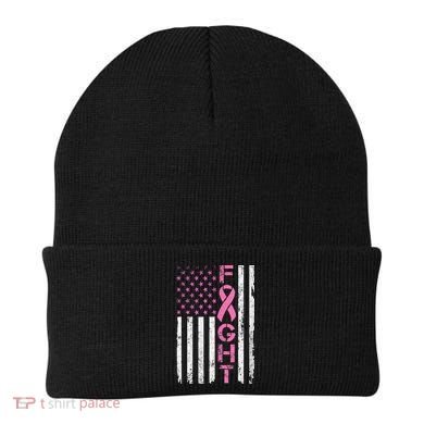 Breast Cancer Awareness American Flag Distressed Beanie
