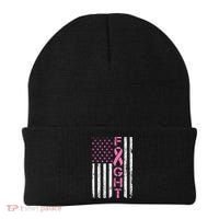 Breast Cancer Awareness American Flag Distressed Beanie thumb 0