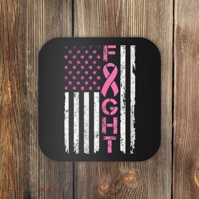 Breast Cancer Awareness American Flag Distressed Coaster