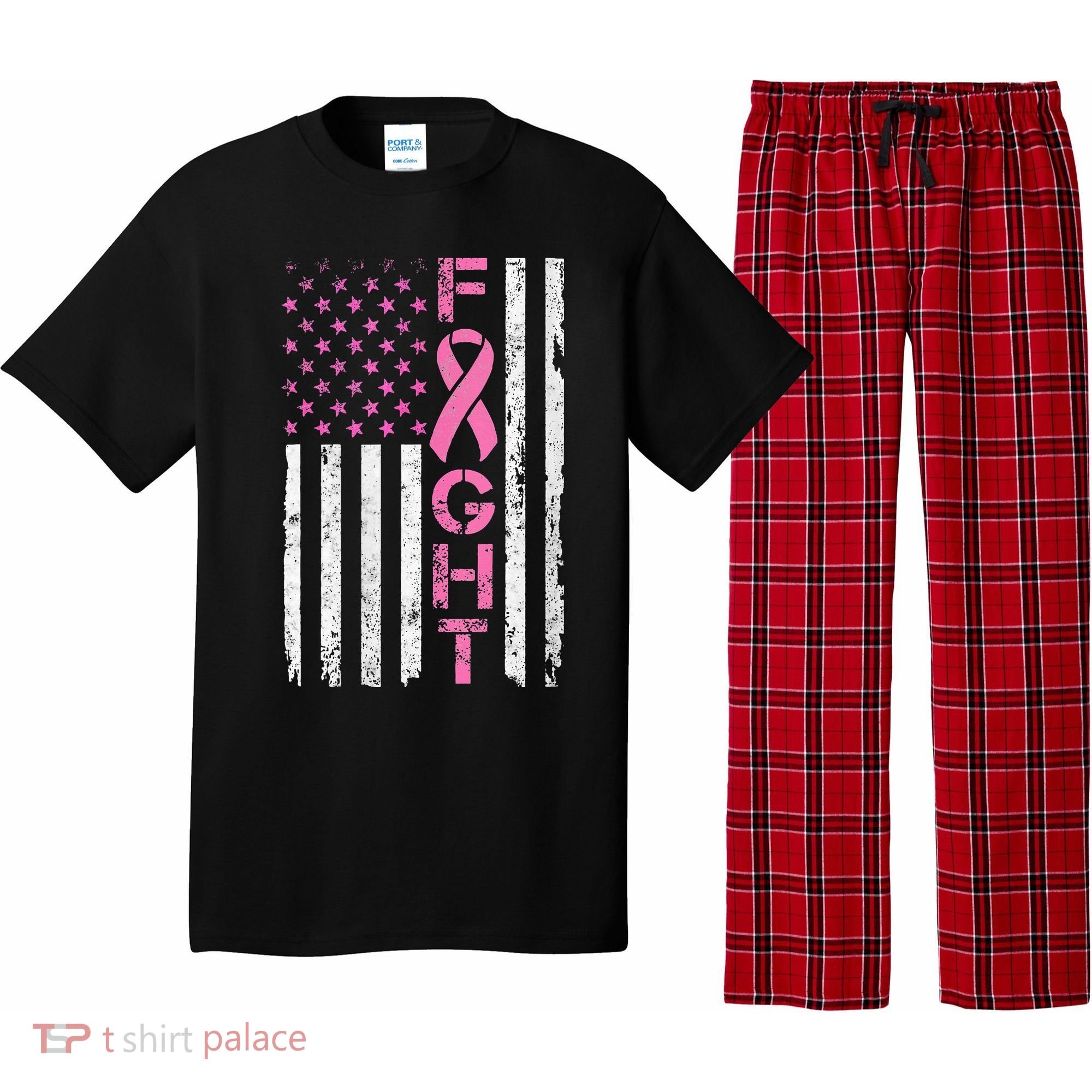 Breast Cancer Awareness American Flag Distressed Pajama Set