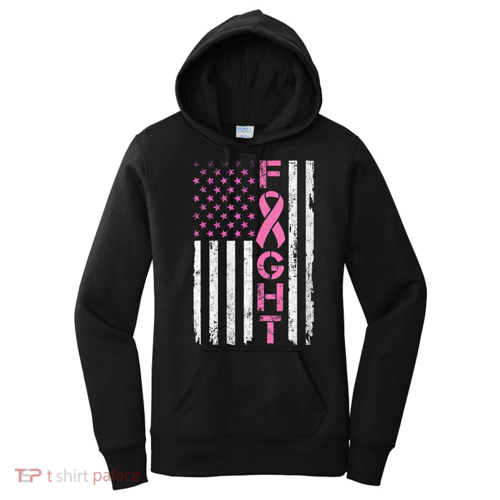 Breast Cancer Awareness American Flag Distressed Women's Hoodie
