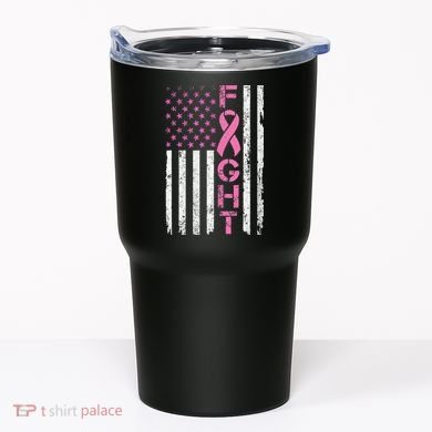 Breast Cancer Awareness American Flag Distressed Tumbler