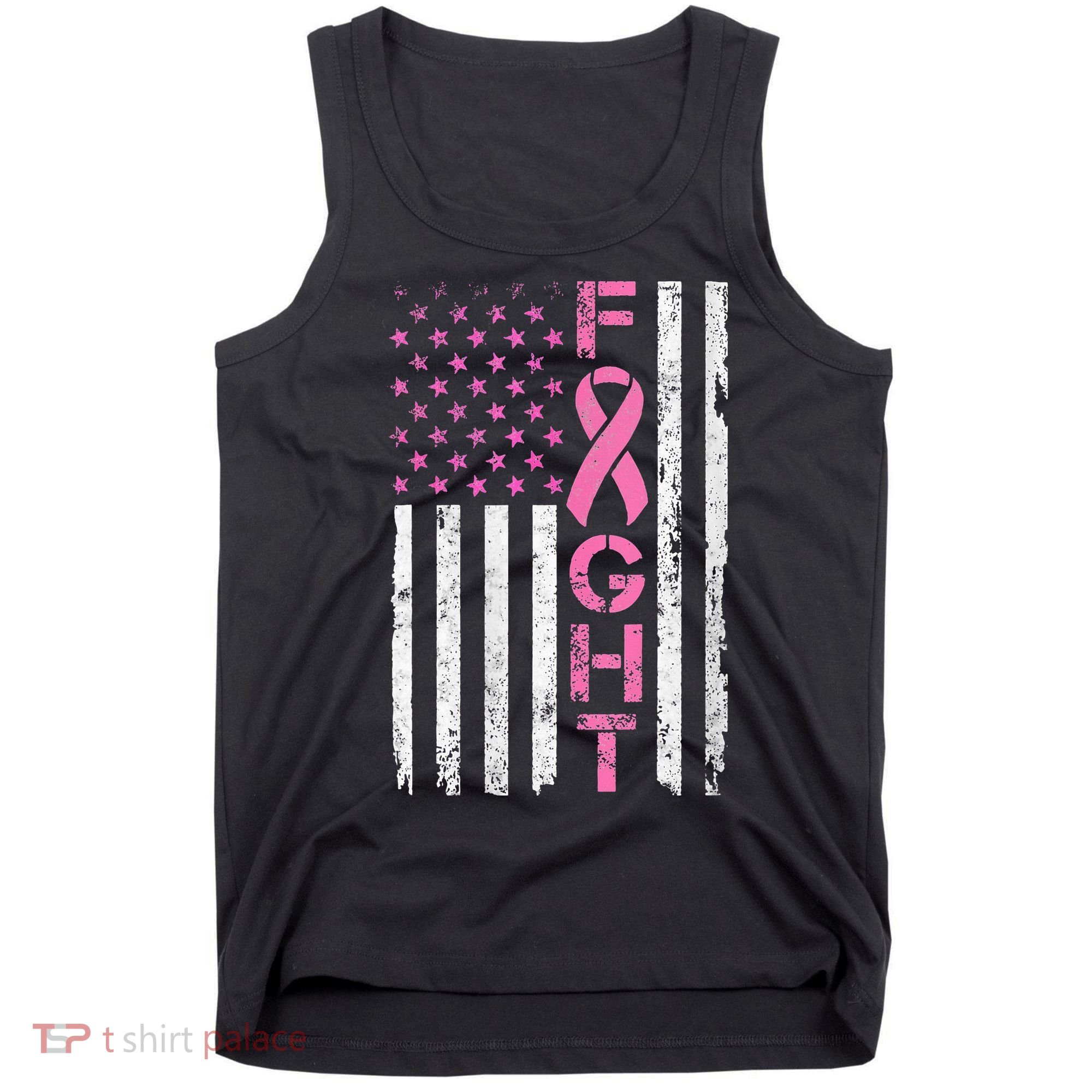 Breast Cancer Awareness American Flag Distressed Tank Top