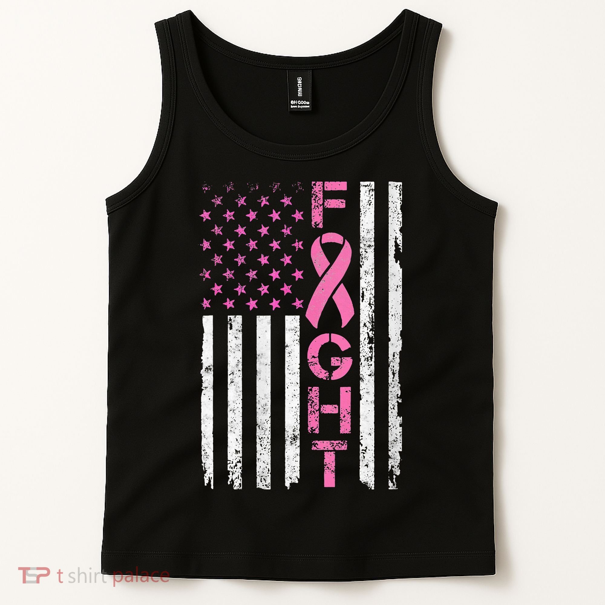 Breast Cancer Awareness American Flag Distressed Tank Top