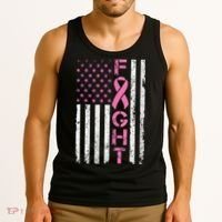 Breast Cancer Awareness American Flag Distressed Tank Top thumb 3