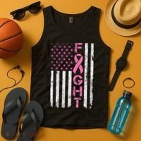 Breast Cancer Awareness American Flag Distressed Tank Top thumb 4