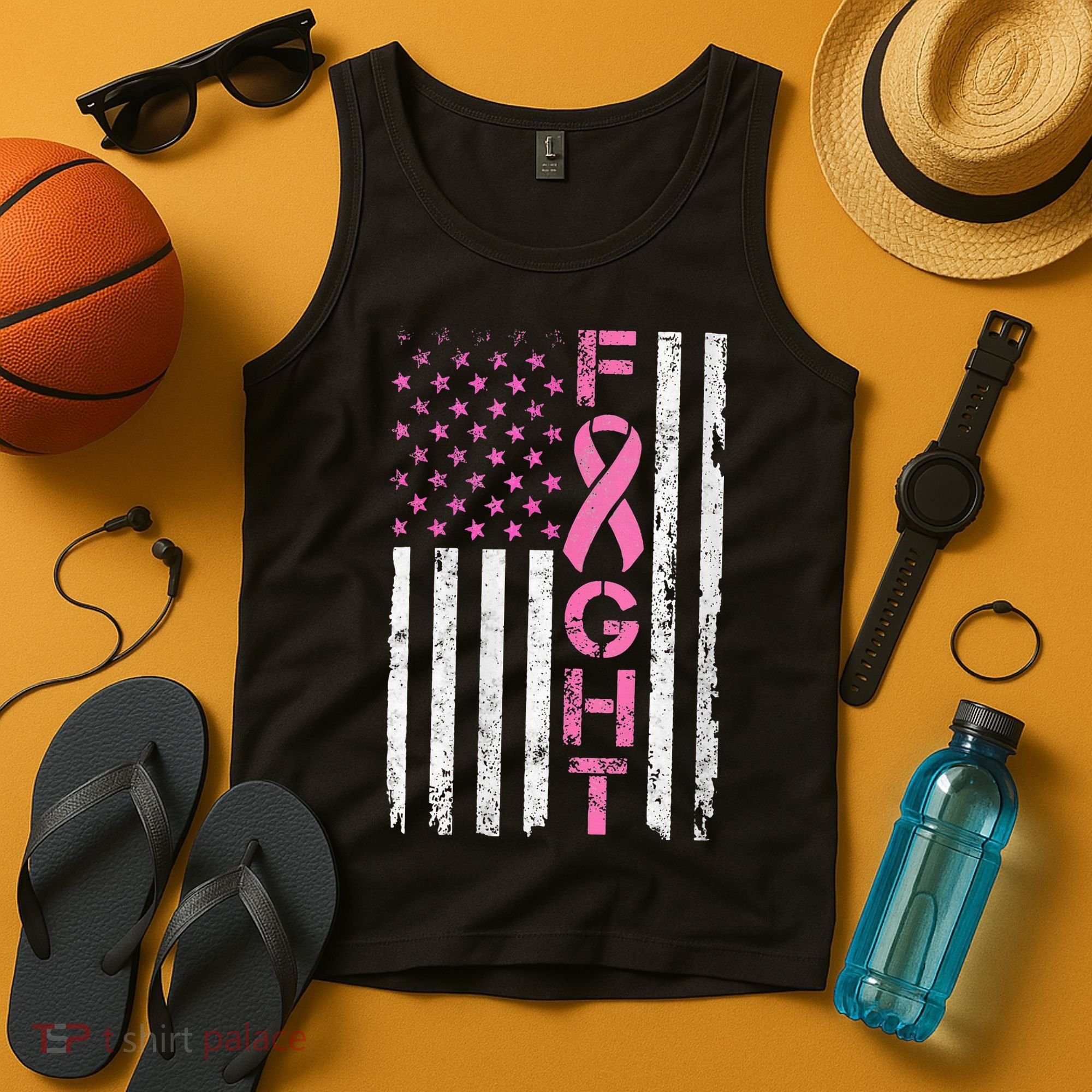 Breast Cancer Awareness American Flag Distressed Tank Top