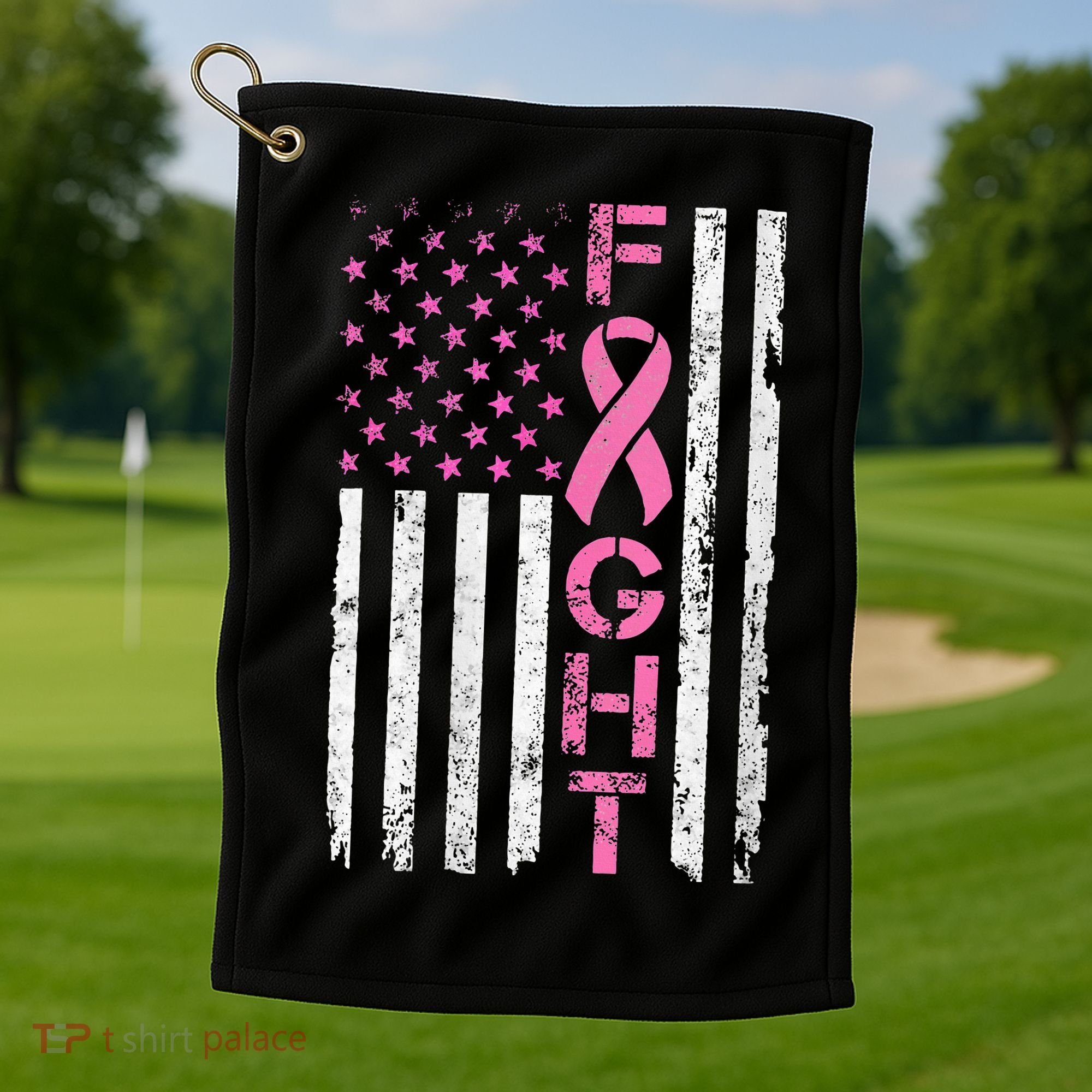 Breast Cancer Awareness American Flag Distressed Golf Towel