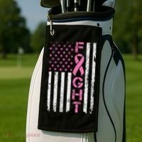 Breast Cancer Awareness American Flag Distressed Golf Towel thumb 2