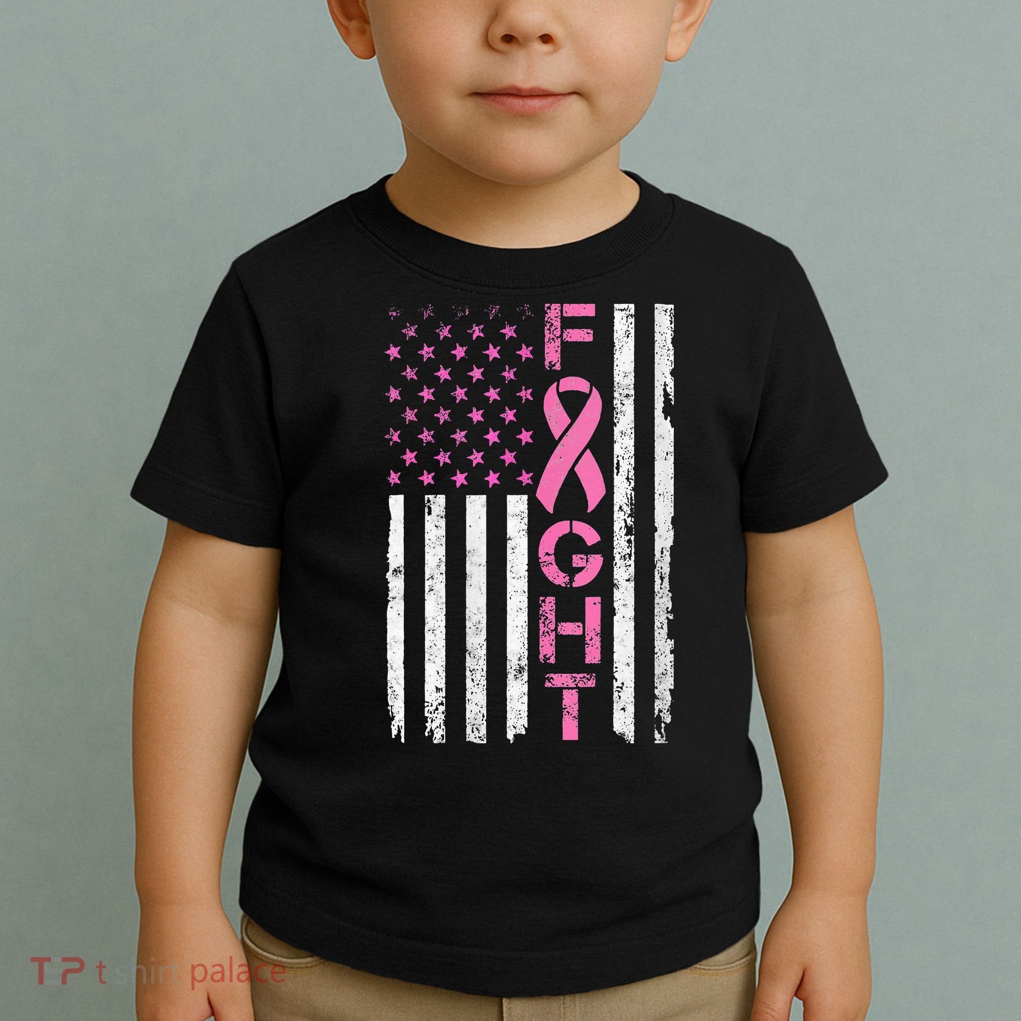 Breast Cancer Awareness American Flag Distressed Toddler T-Shirt