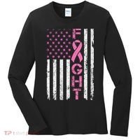 Breast Cancer Awareness American Flag Distressed Women's Long Sleeve Shirt thumb 0