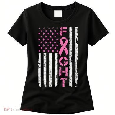 Breast Cancer Awareness American Flag Distressed Women's T-Shirt