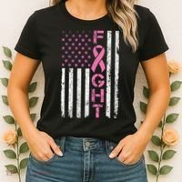 Breast Cancer Awareness American Flag Distressed Women's T-Shirt thumb 2